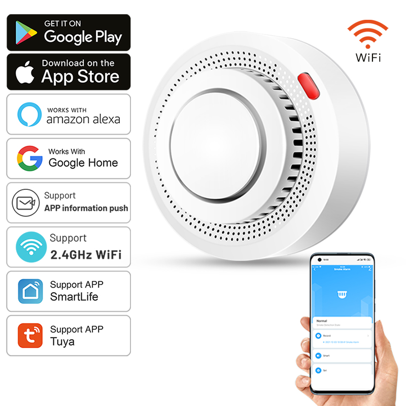 Smoke Detector Interconnected - Tuya Smart WiFi Sensor Asap Perlindungan