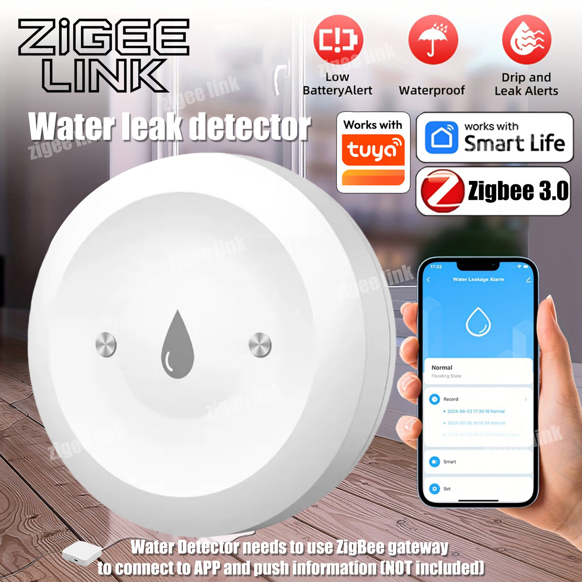 Water Alarm Sensor - Sensor Air ZigBee 3.0 Detektor Kebocoran