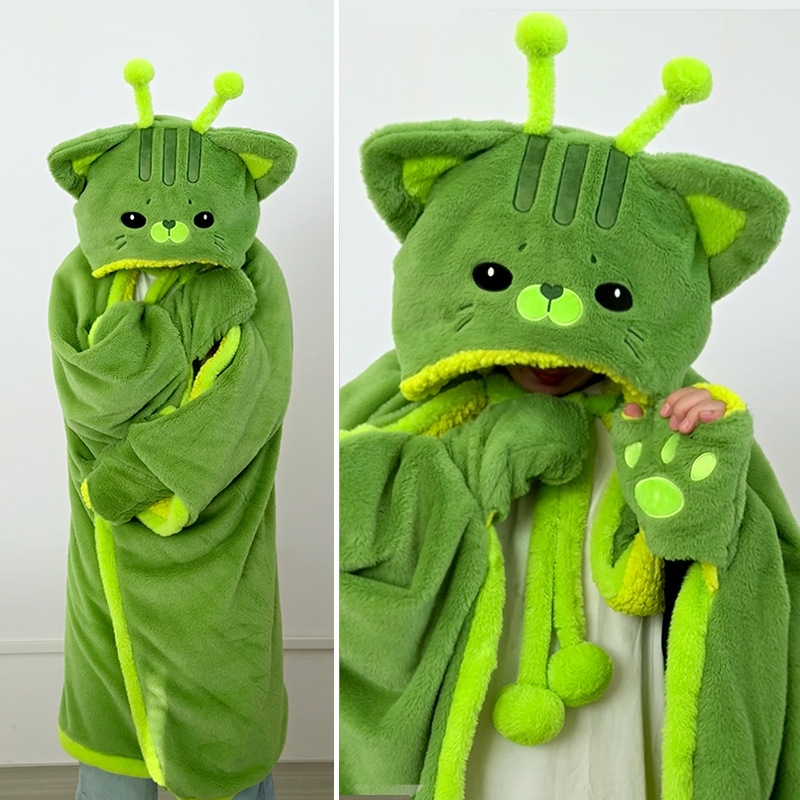 Fire Blanket Kitchen - Selimut Berkerudung Kucing Alien Lucu Kartun,