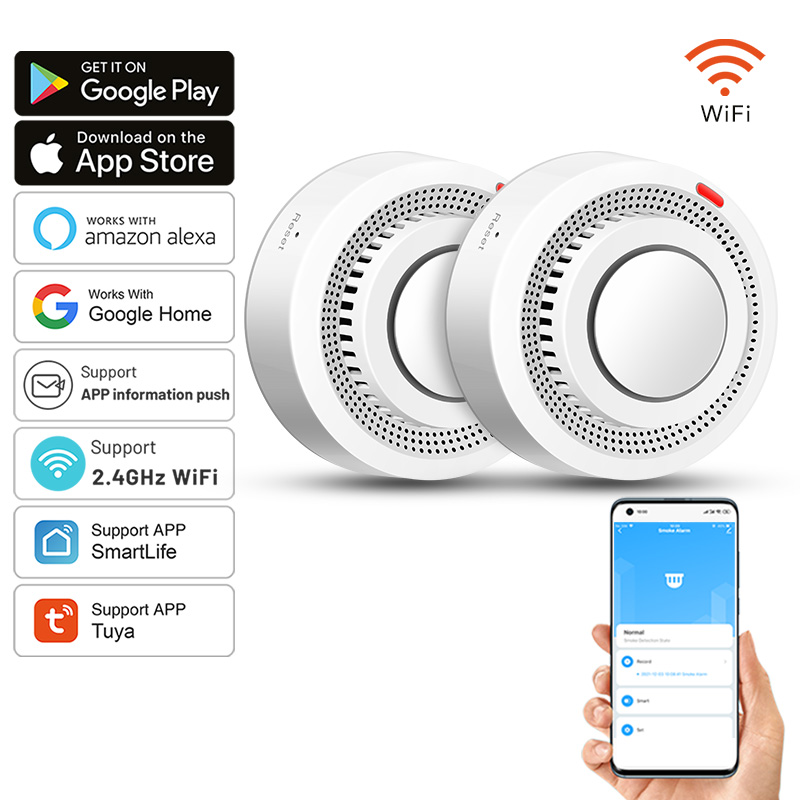 Smoke Detector Interconnected - 2 Paket Detektor Asap WiFi Pintar